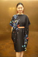 BLACK 花 HANA Embroidery Kimono Dress
