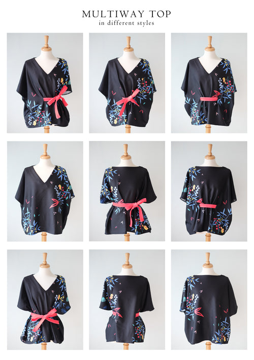 BLACK 花 HANA Embroidery Multiway Top