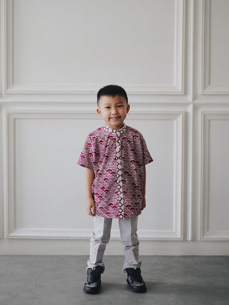 SEIGAIHA せいがいは Batik Boy Shirt Burgundy