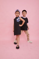 CHERRY BLOSSOM Embroidery Black Girl Dress