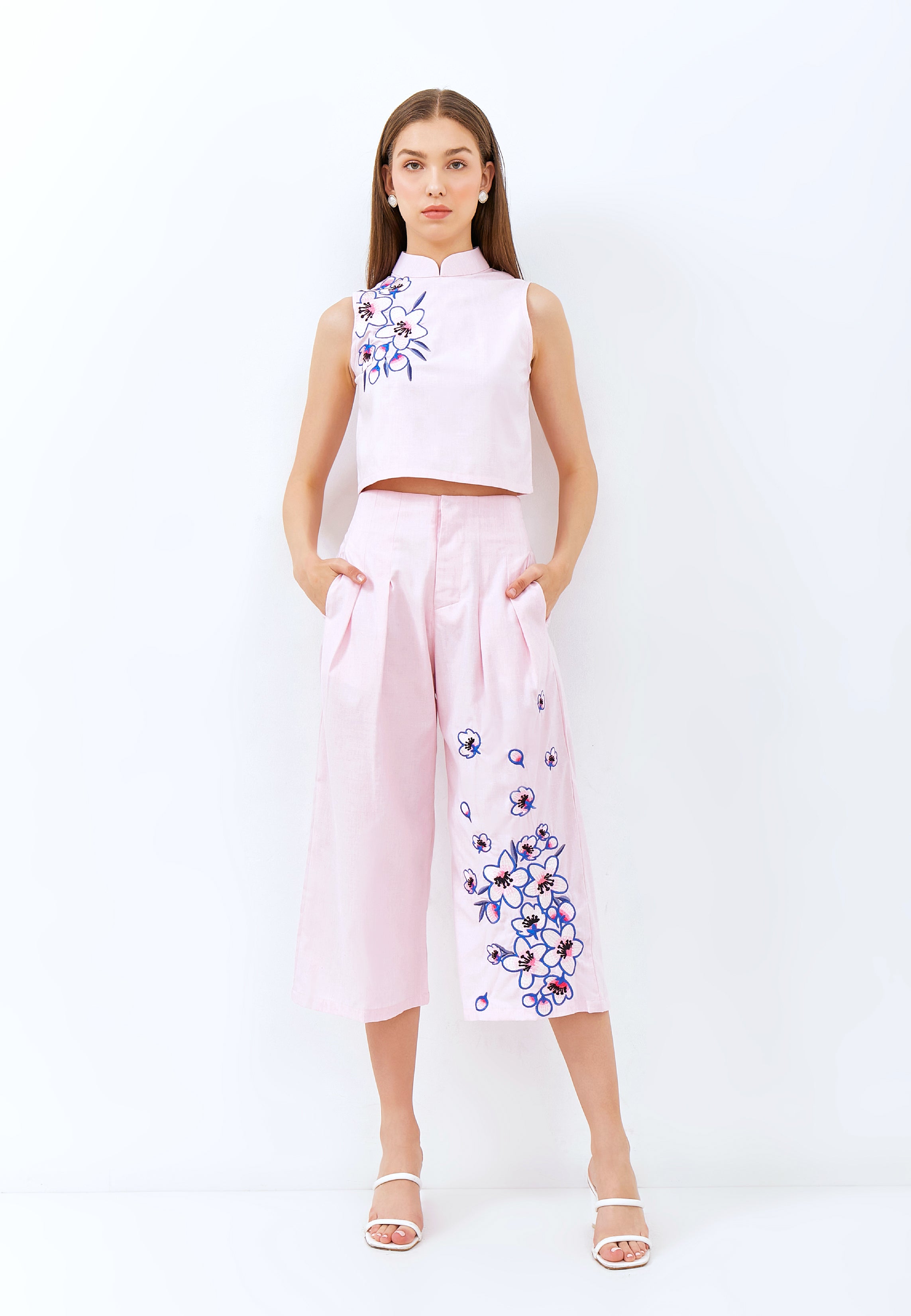 CHERRY BLOSSOM Embroidery Pink Crop Top