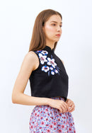 CHERRY BLOSSOM Embroidery Black Crop Top
