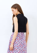 CHERRY BLOSSOM Embroidery Black Crop Top