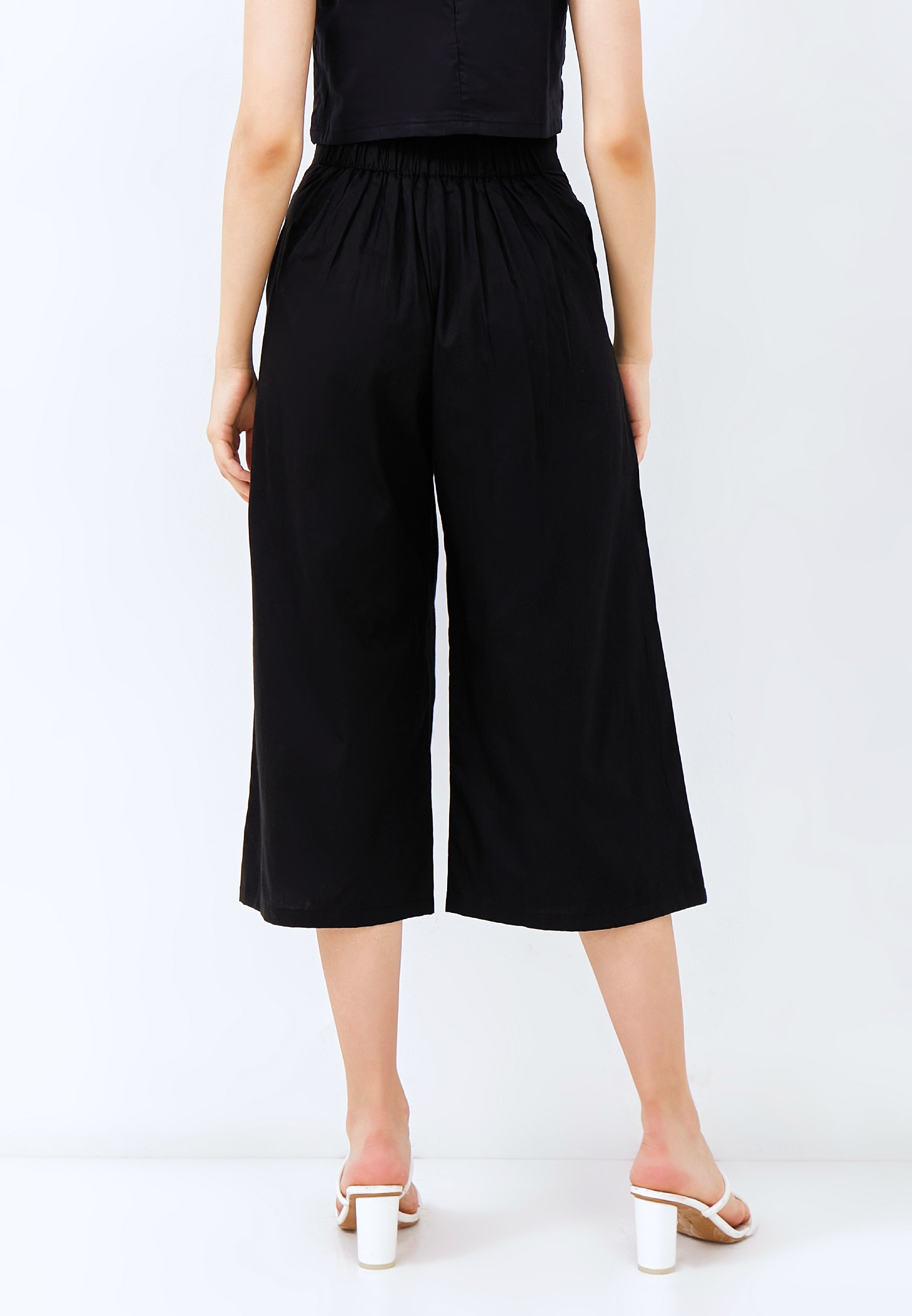 CHERRY BLOSSOM Embroidery Black High Waist Pants