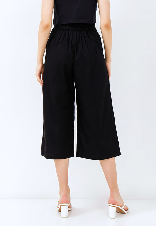CHERRY BLOSSOM Embroidery Black High Waist Pants