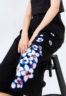 CHERRY BLOSSOM Embroidery Black High Waist Pants