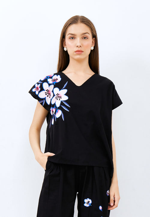 CHERRY BLOSSOM Embroidery Black Multiway Top