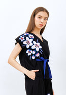 CHERRY BLOSSOM Embroidery Black Multiway Top