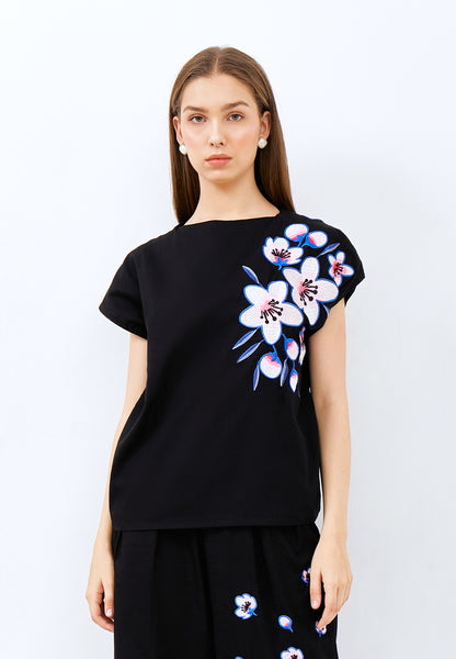 CHERRY BLOSSOM Embroidery Black Multiway Top