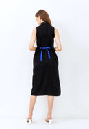 CHERRY BLOSSOM Embroidery Black Midi Cheongsam Dress