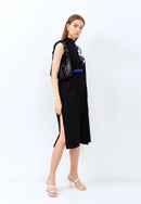 CHERRY BLOSSOM Embroidery Black Midi Cheongsam Dress