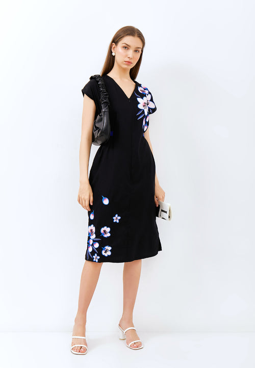 CHERRY BLOSSOM Embroidery Black Kimono Straight