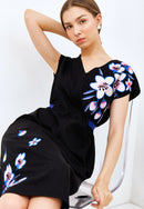 CHERRY BLOSSOM Embroidery Black Kimono Straight