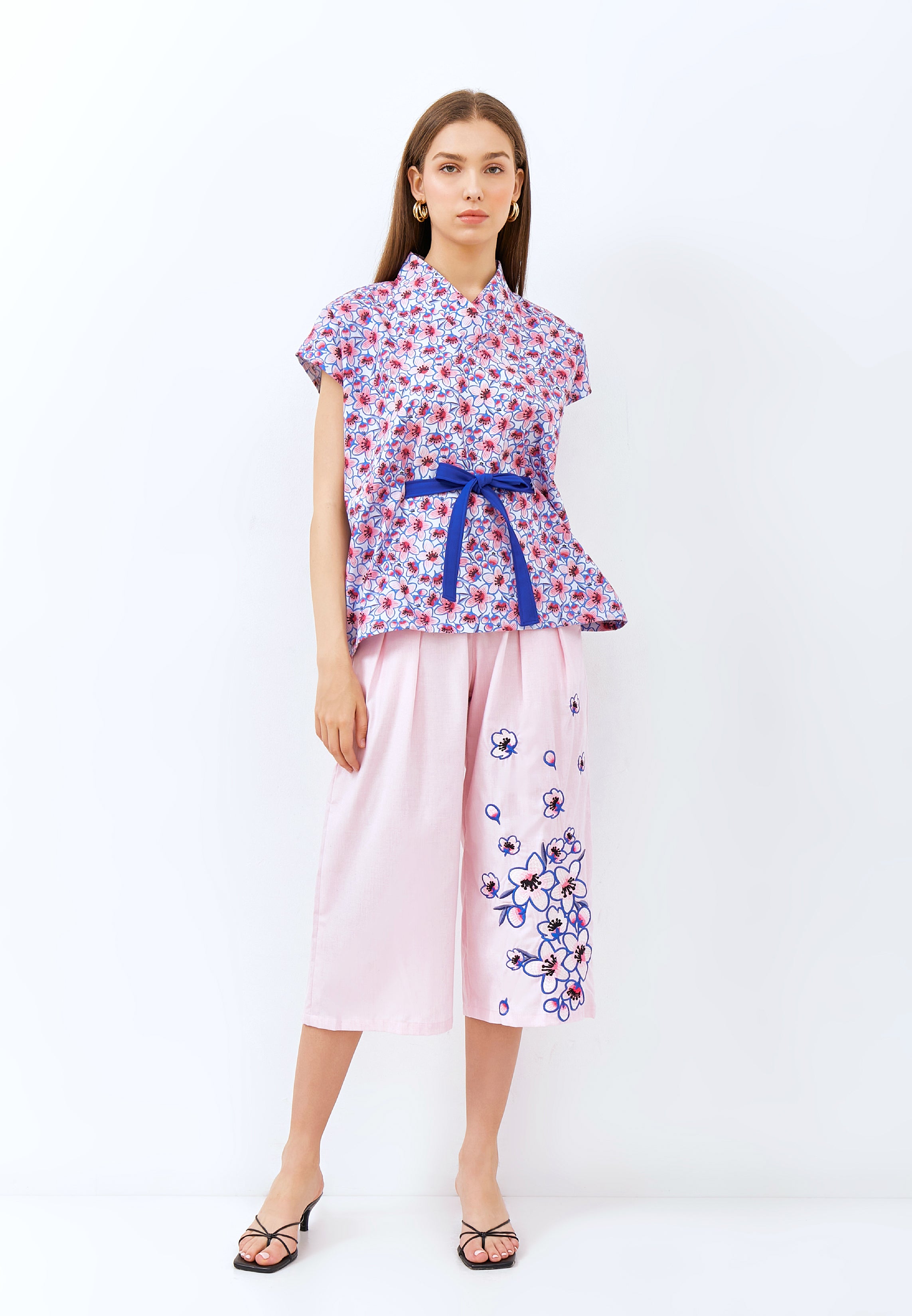 CHERRY BLOSSOM Embroidery Pink High Waist Pants