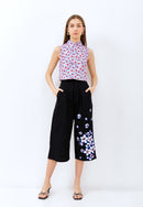 CHERRY BLOSSOM Embroidery Black High Waist Pants