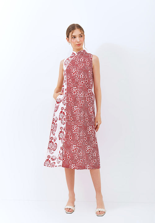 SAKURA さくら RED Batik Midi Cheongsam Dress