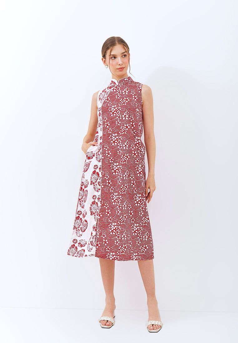 SAKURA さくら RED Batik Midi Cheongsam Dress