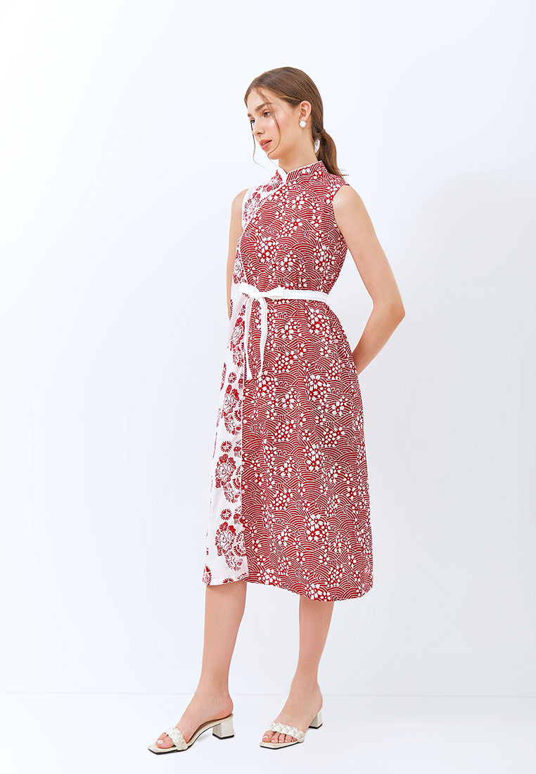 SAKURA さくら RED Batik Midi Cheongsam Dress