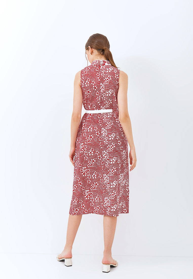 SAKURA さくら RED Batik Midi Cheongsam Dress