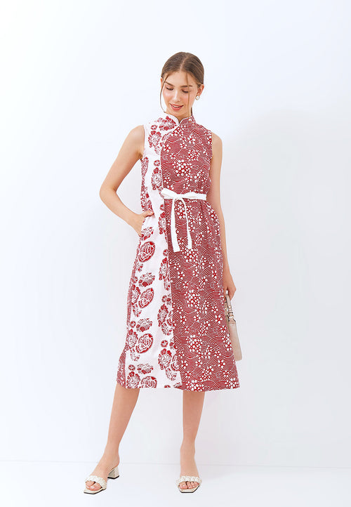 SAKURA さくら RED Batik Midi Cheongsam Dress