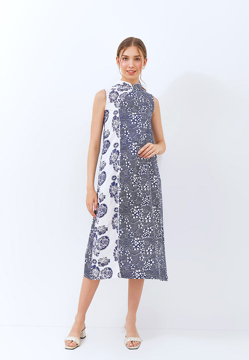 SAKURA さくら NAVY Batik Midi Cheongsam Dress