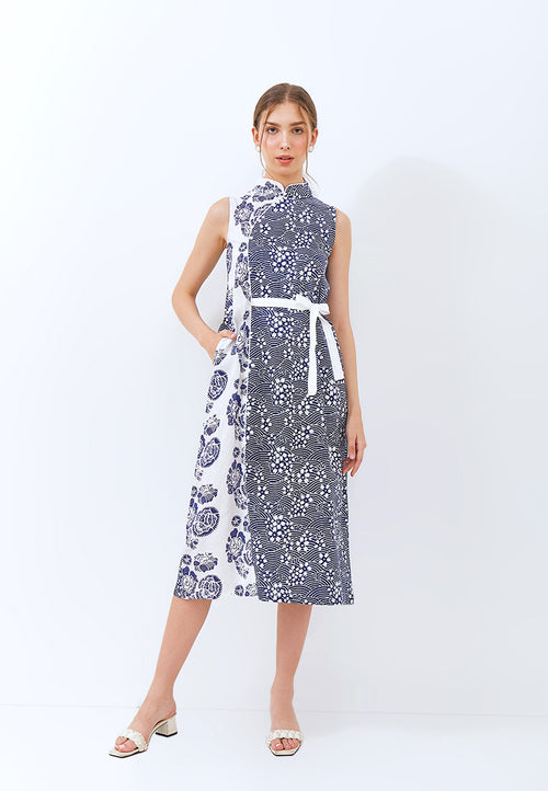 SAKURA さくら NAVY Batik Midi Cheongsam Dress