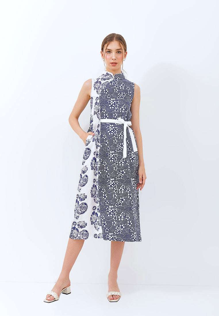 SAKURA さくら NAVY Batik Midi Cheongsam Dress