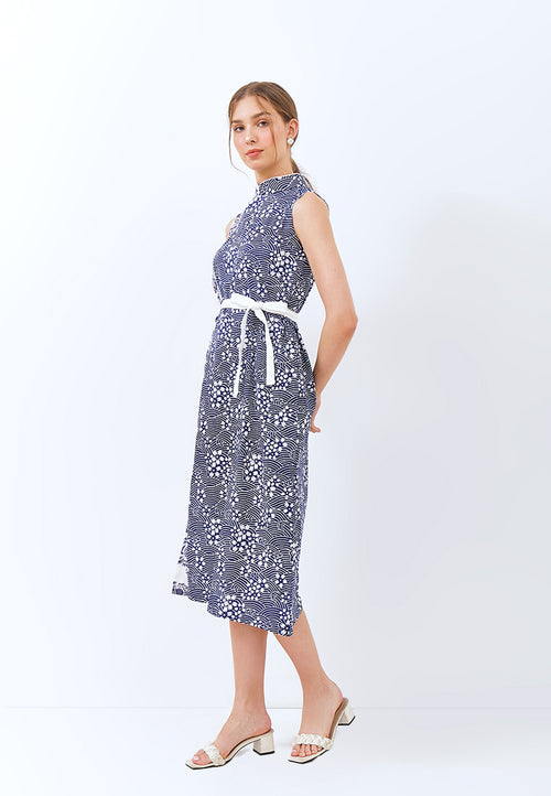 SAKURA さくら NAVY Batik Midi Cheongsam Dress