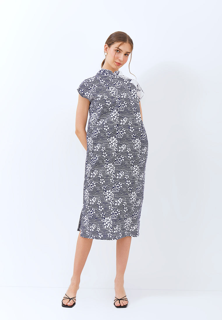 SAKURA さくら NAVY Kimono Cheongsam BATIK