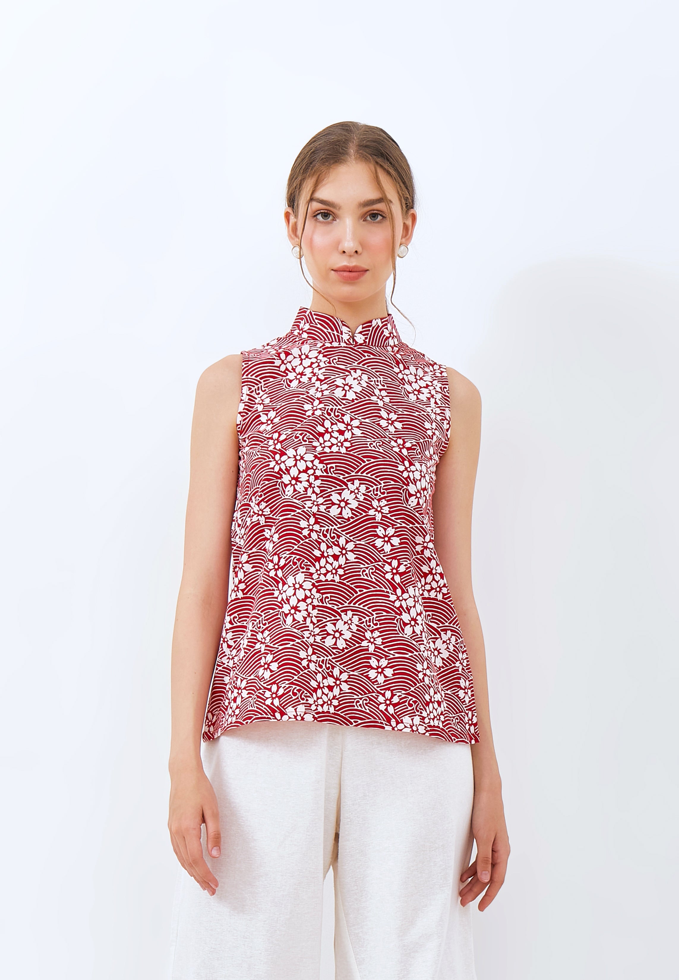 SAKURA さくら Red Batik Cheongsam Top