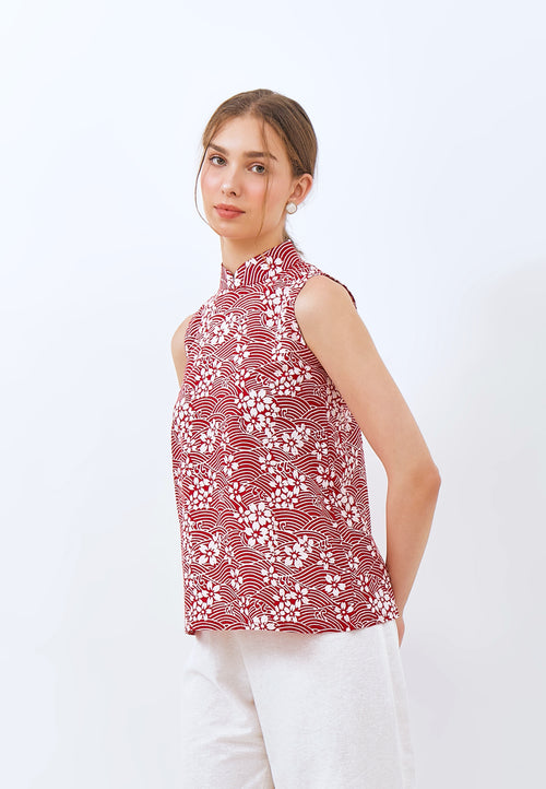 SAKURA さくら Red Batik Cheongsam Top