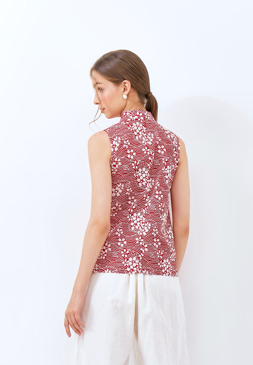 SAKURA さくら Red Batik Cheongsam Top