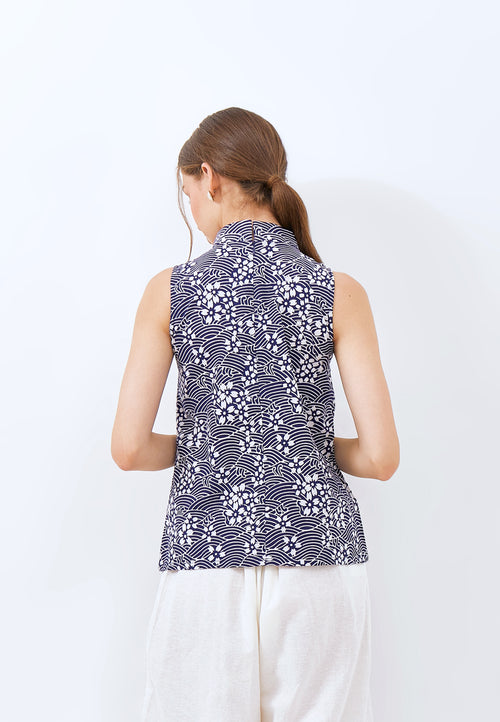 SAKURA さくら NAVY Batik Cheongsam Top