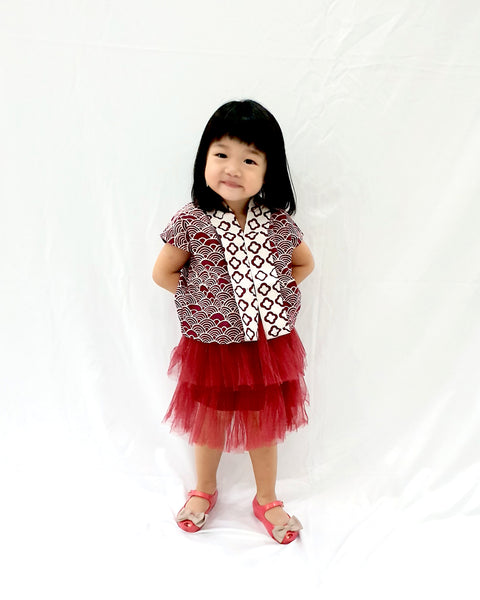 SEIGAIHA せいがいは Batik MiniMe Top Burgundy