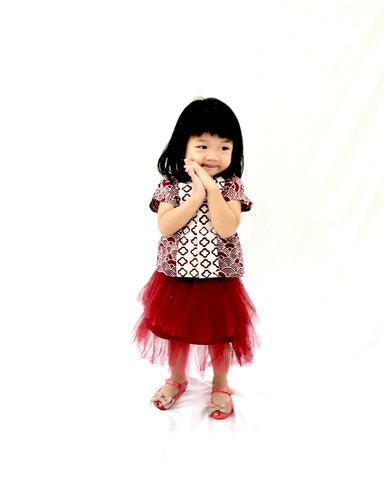 SEIGAIHA せいがいは Batik MiniMe Top Burgundy