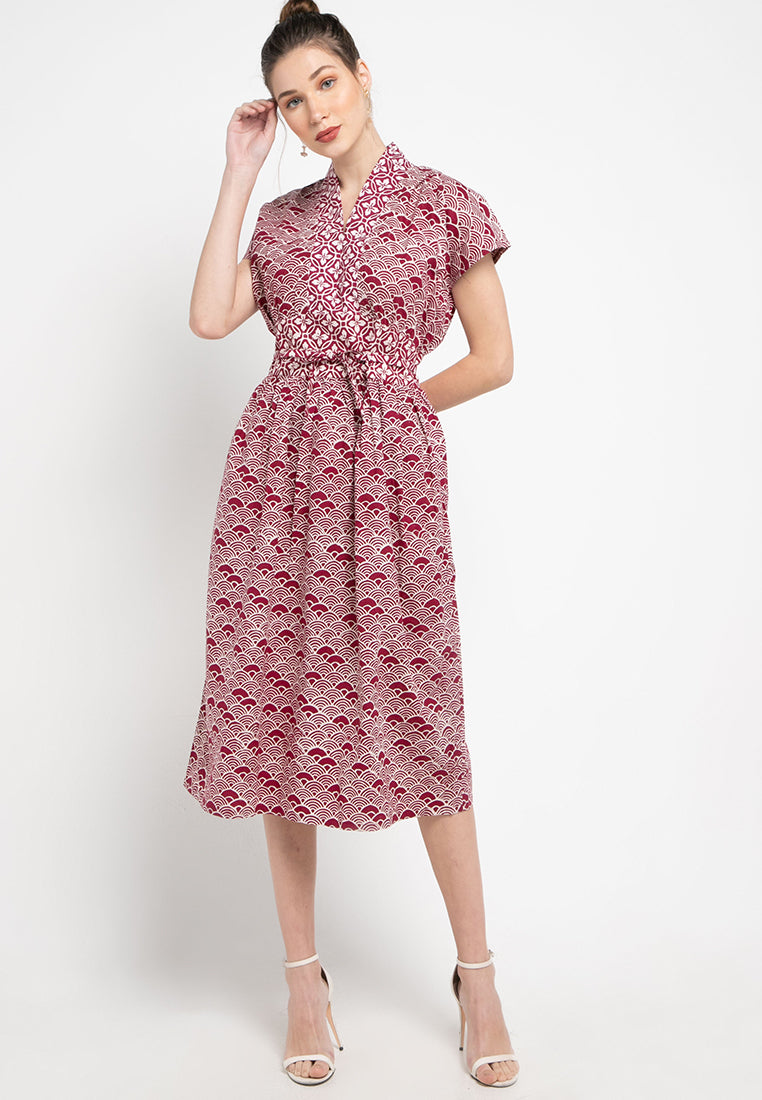 SEIGAIHA せいがいは Flare Dress Burgundy