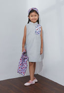 CHERRY BLOSSOM Embroidery Grey Girl Dress