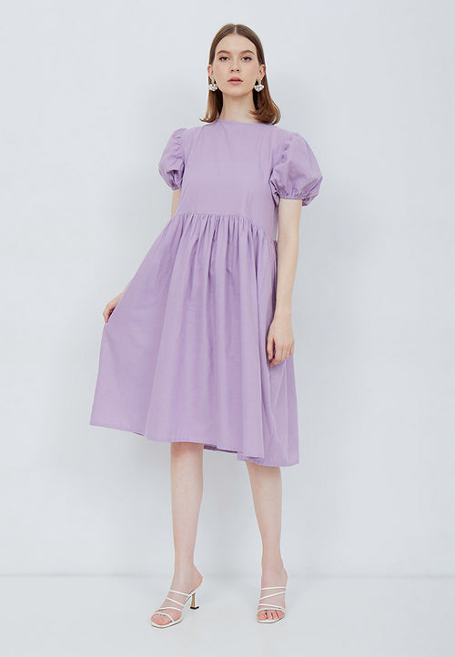 Puff Sleeve Dress Purple