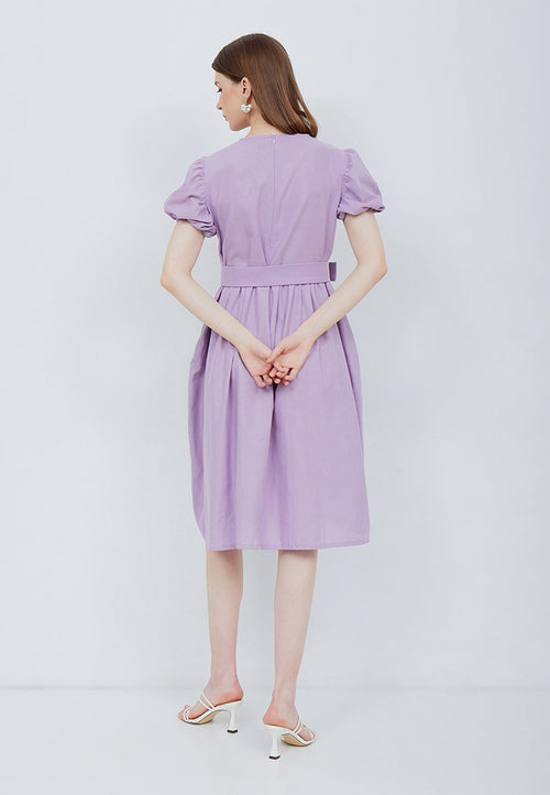 Puff Sleeve Dress Purple