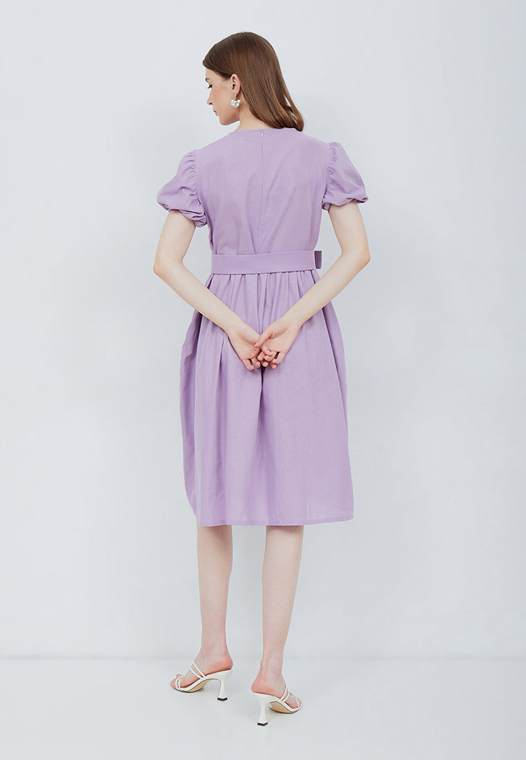 Puff Sleeve Dress Purple