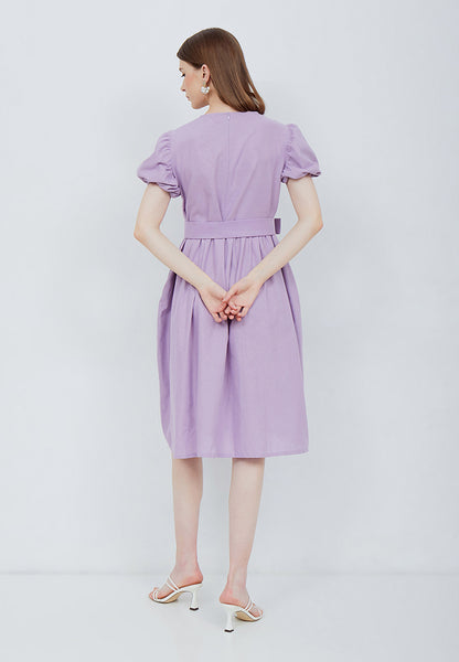Puff Sleeve Dress Purple #FS50