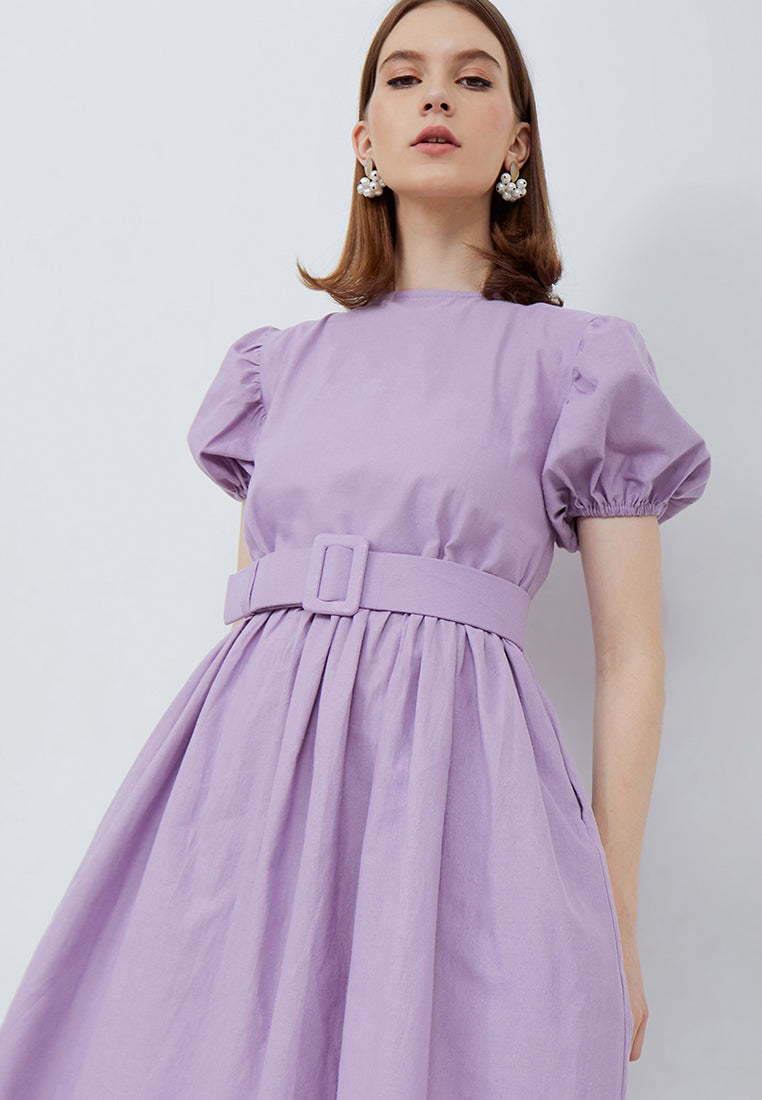 Puff Sleeve Dress Purple